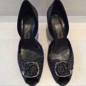 Salvatore Ferragamo 3” tweed shoe Open Toe